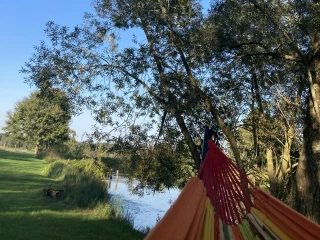 Relax in the hammock under the trees in the park of the gîte le Benouchon